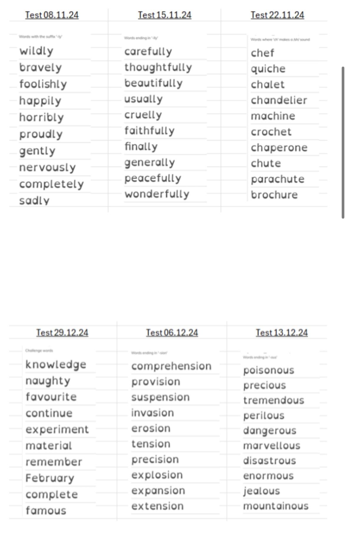 Term 2 spellings